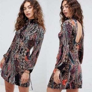 Free People All Dolled up dress Black Paisley size S